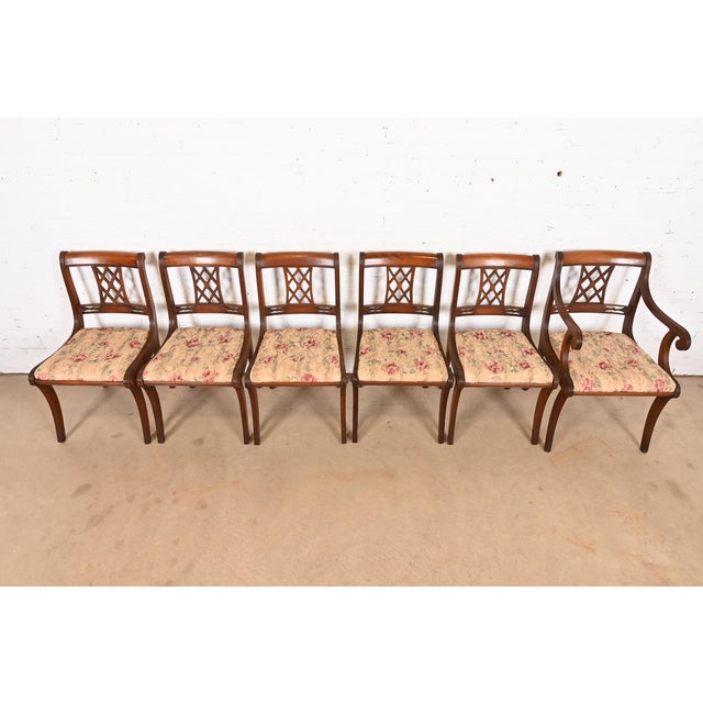 1960s Kindel Furniture Style Regency Carved Mahogany Dining Chairs, Set of Six For Sale - Image 5 of 12