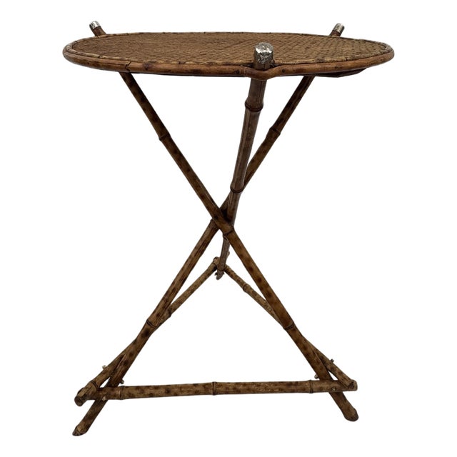 Vintage Bamboo and Wicker Table, 1950s For Sale