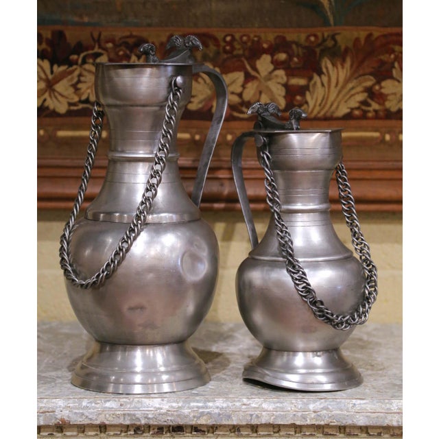 19th Century French Pewter Lidded Measures With Chain Handles, Set of Six For Sale - Image 11 of 15