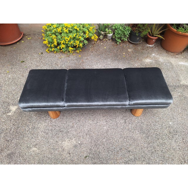Bench in Electric Grey Velvet with Conical Wooden Legs, 1990s For Sale - Image 10 of 12