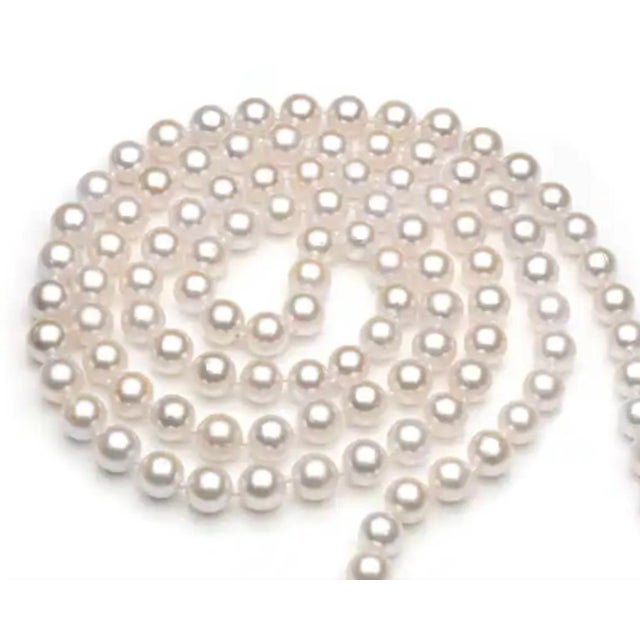 Vintage Cultured Akoya Pearl Strand Necklace Opera Length with Diamond Clasp For Sale - Image 4 of 18
