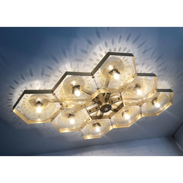 Amber 21st Century Hive Satin Brass Amber Bubbles Murano Flush Mount by Fabio LTD For Sale - Image 8 of 10
