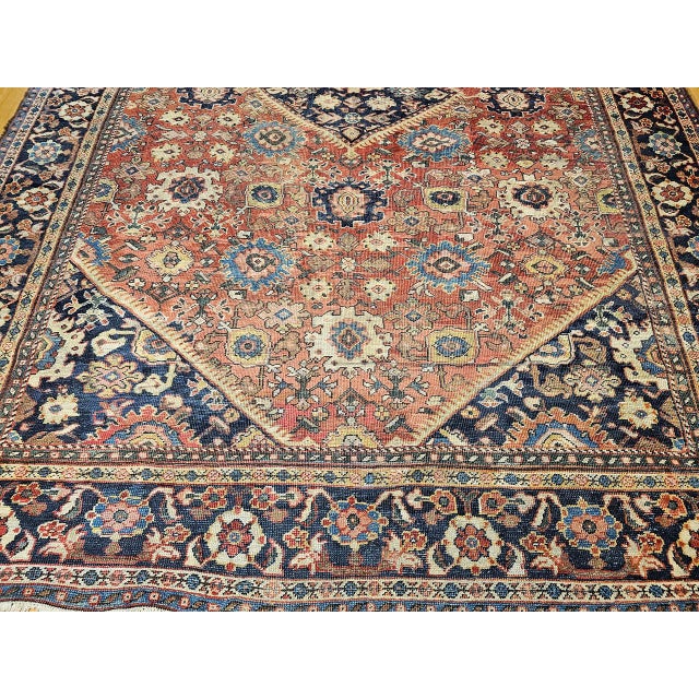 Antique Persian Mahal Sultanabad Rug, Hand-Knotted Wool, Geometric Pattern, Rust-Red & Navy, 10x12 For Sale - Image 4 of 16