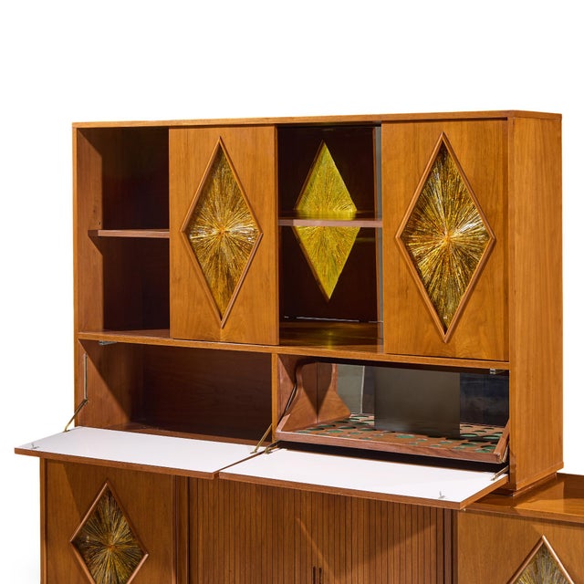 John Keal for Brown Saltman Style Mid Century Walnut Tambour Door Credenza and Hutch For Sale - Image 9 of 16
