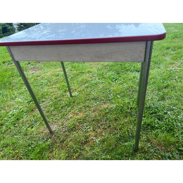 Charming Farmhouse Style White Enamel Top Table For Sale - Image 11 of 11