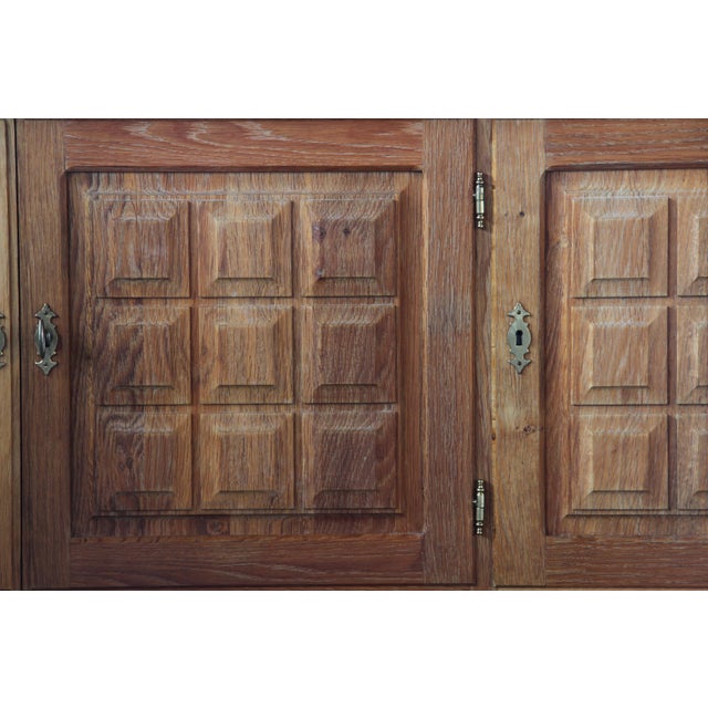 Brutalist Danish Light Oak Low Sideboard by Henning Kjærnulf, 1960s For Sale - Image 16 of 17