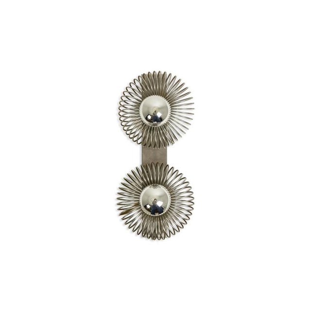 Andrea Lazzari. Pair of rectangular brushed metal wall lights with two "spring" arms. Italian work made in the 1970s. This...