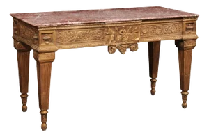 Italian Marble Top Console W/Carved Apron