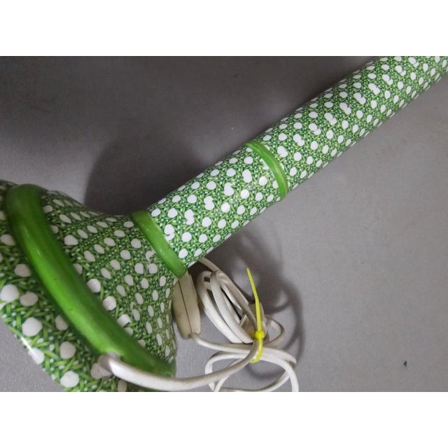 Green Glazed Ceramic Table Lamp with Webbing Pattern For Sale - Image 5 of 16