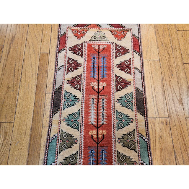 Vintage Turkish Oushak Runner, Handwoven Wool Pile, Geometric Design, 3' x 9' For Sale - Image 9 of 16