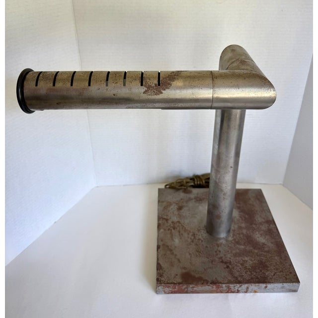 1960s Industrial Modernist Patinated Brushed Steel Adjustable Desk Task Lamp For Sale - Image 14 of 16