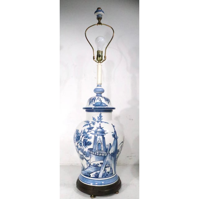 Mid 20th Century Chinese Style Blue and White Ginger Jar Form Ceramic Lamp by Frederick Cooper For Sale - Image 10 of 12