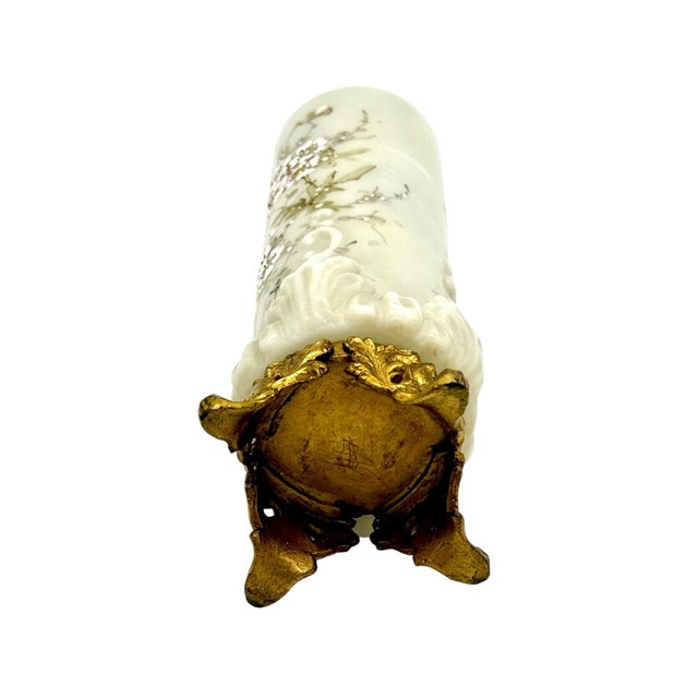 1920s Antique Victorian C. F. Monroe Wave Crest Fine Vase Gilt Metal Footed Base For Sale - Image 5 of 6