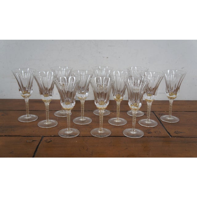 Mid 20th Century Italian Venetian Gold Flake Twisted Stem Coupe Wine Cocktail Glasses- 37 Pieces For Sale - Image 10 of 12