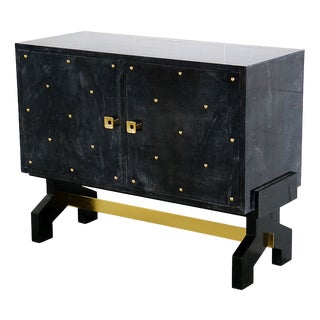 Two-Door Sideboard in Black Parchment, 1980s For Sale