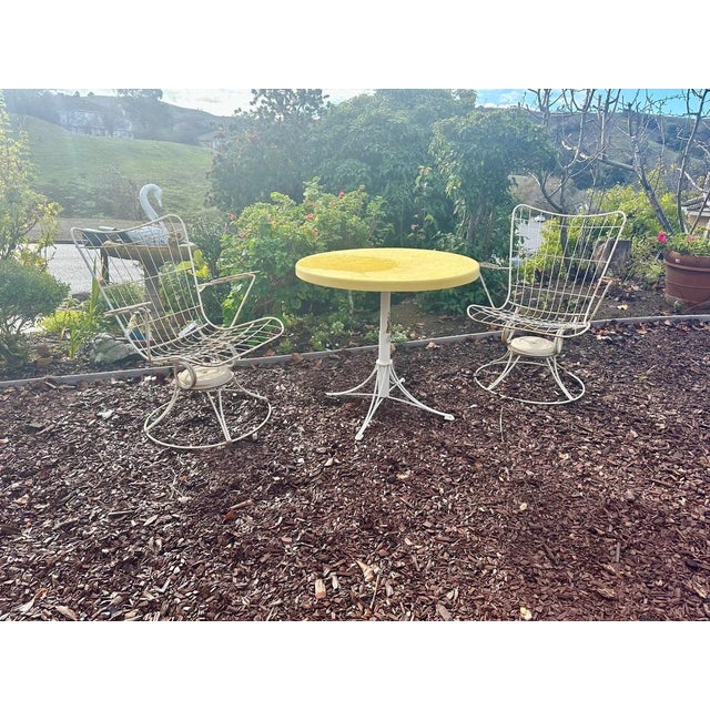 2 Homecrest chairs and round telescoping table 26” wide by 26” deep These chairs were made by Homecrest, and are made in...