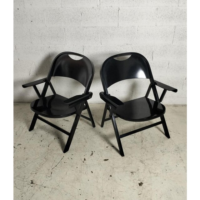 Ginevra Folding Armchairs in Wood attributed to Achille and Pg. Castiglioni for BBB Emmebonacina, 1970s, Set of 2 For Sale - Image 9 of 10
