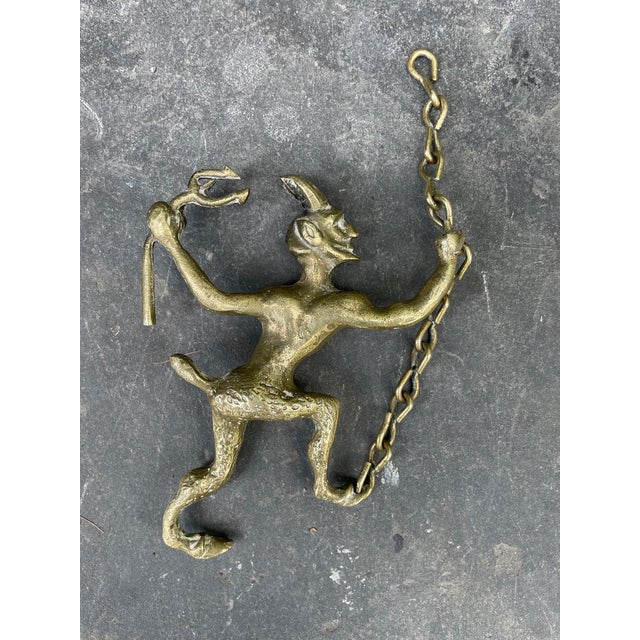 Victorian 1900s Victorian-Era Solid Brass Satyr/Devil Fireplace Damper/Flue-Pull For Sale - Image 3 of 7