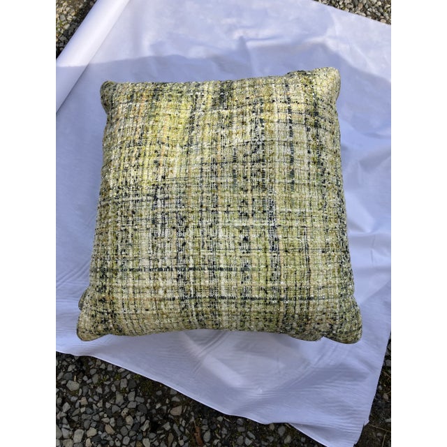 Boho Chic Designer Boucle Green and Black Wool Pillows With Gold Trim- Set of 2 For Sale - Image 3 of 7