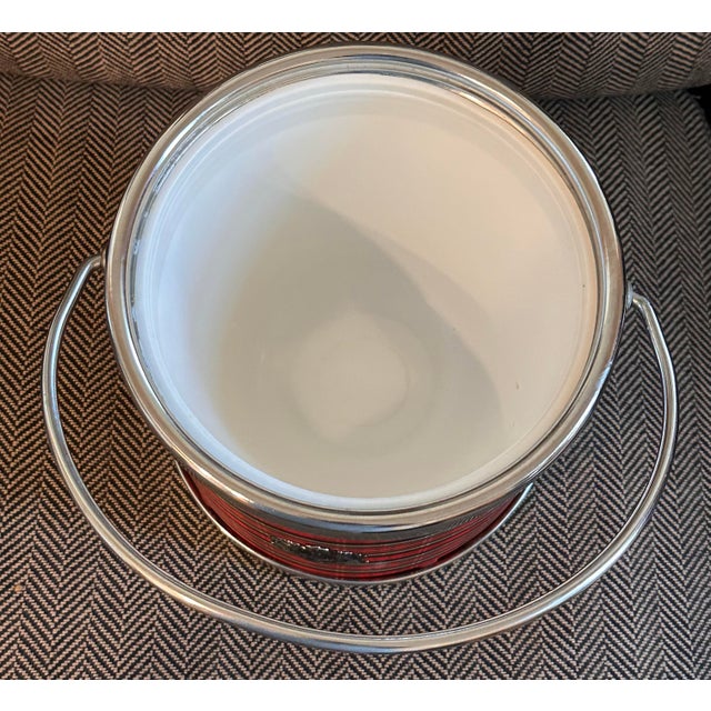 1960s Vintage Red Tartan / Plaid Chrome Lion Crest Ice Bucket For Sale - Image 5 of 8