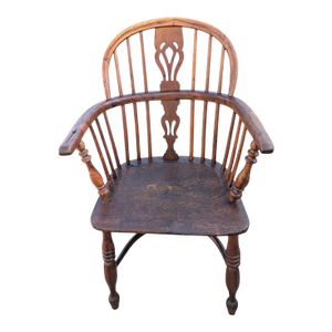 Circa 1820 Elm and Yew Wood Windsor Captains Armchair With Crinoline Stretcher