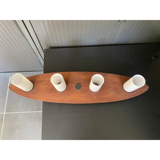 Vintage Scandinavian Surf Teak and Frosted Glass Ceiling Lamp in the style of Goffredo Reggiani, 1970s For Sale - Image 4 of 17