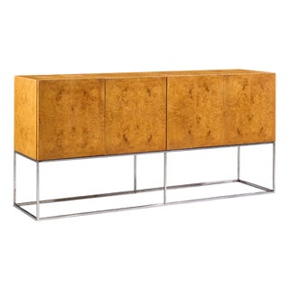 Milo Baughman for Thayer Coggin Mid Century Burlwood and Chrome Credenza For Sale
