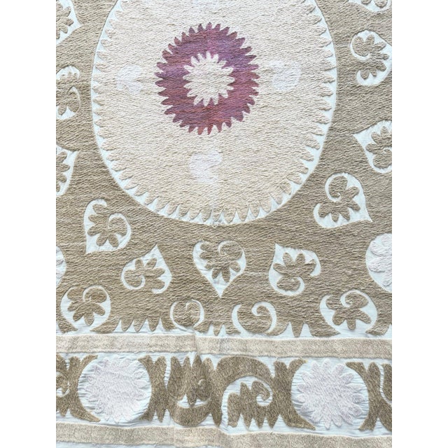 Tan Embroidered Suzani Tablecloth From Bukhara For Sale - Image 8 of 9