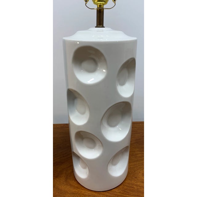 Pair of Mid 20th Century Swiss Cheese Style White Ceramic Table Lamps For Sale - Image 10 of 17