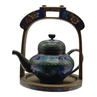 Early 20th Century Chinese Cloisonné Enamel Teapot in Architectural Display Frame, Circa 1900–1940 For Sale