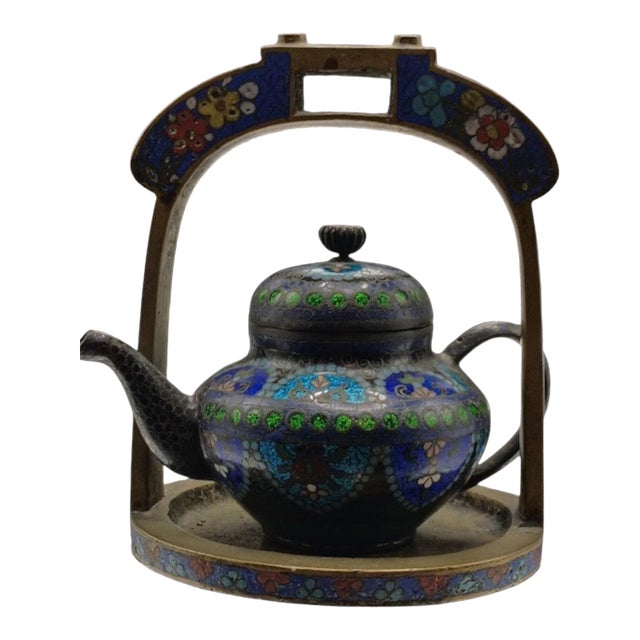 Early 20th Century Chinese Cloisonné Enamel Teapot in Architectural Display Frame, Circa 1900–1940 For Sale