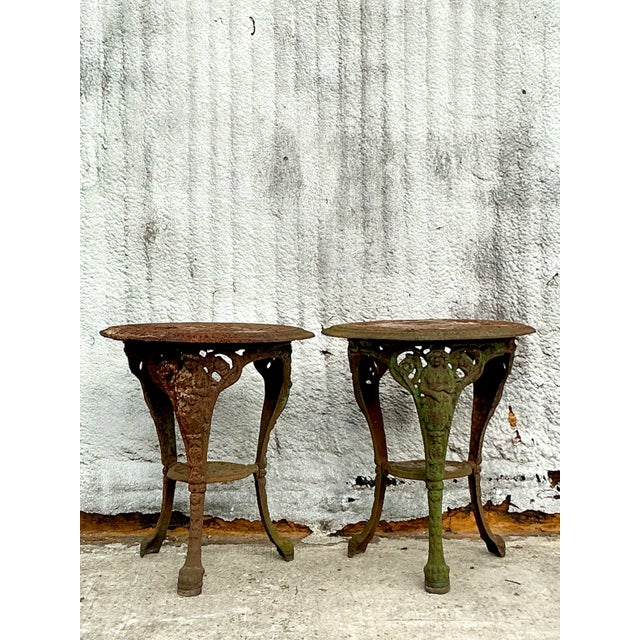 Vintage Boho Patinated Wrought Iron Tables - A Pair For Sale - Image 9 of 12