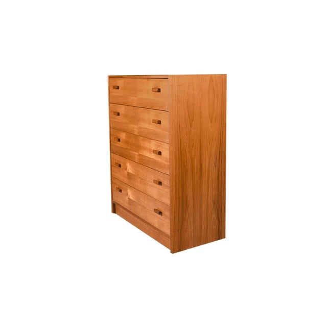 Mid-century modern teak high boy dresser, chest of drawers, made in Denmark. Minimalist Danish Modern inspired profile and...