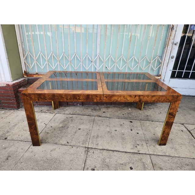 1970's BurlWood Dining Table With Glass Top For Sale In Los Angeles - Image 6 of 6