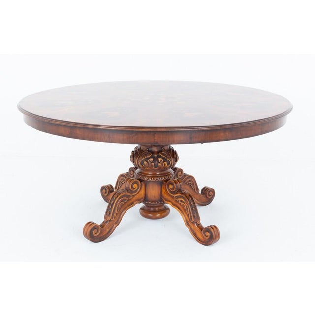 Victorian Revival Marquetry Inlay Centre Table with Quadrafoil Base, 1920s For Sale - Image 4 of 9