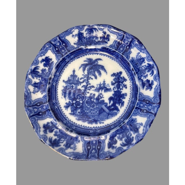 Antique Kyber Flow Blue England Porcelain 10" Dinner Plate For Sale - Image 6 of 10