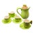 Vintage Italian Ceramic Green Tulip Shaped Leaf Butterflies Demi Tasse Nine-Piece Espresso Set For Sale