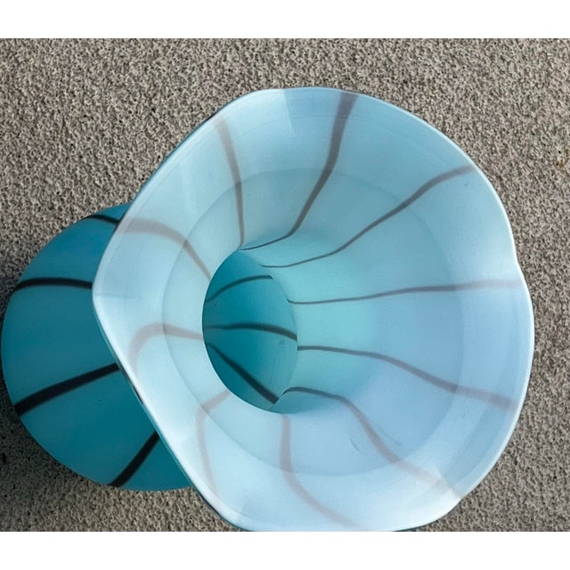Glass Encased Glass Vase 12” Deep Sky Blue W/Purple Stripes, Elegant Silhouette, Handmade Whimsical For Sale - Image 7 of 12