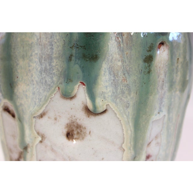 1930s Awaji Pottery Manipulated Drip Glaze Ring Handled Vase For Sale - Image 9 of 10