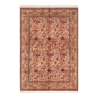 Shabby Chic 1990's Floral Pak-Persian Taupe/Pink Wool Rug - 6'0'' X 8'9'' For Sale