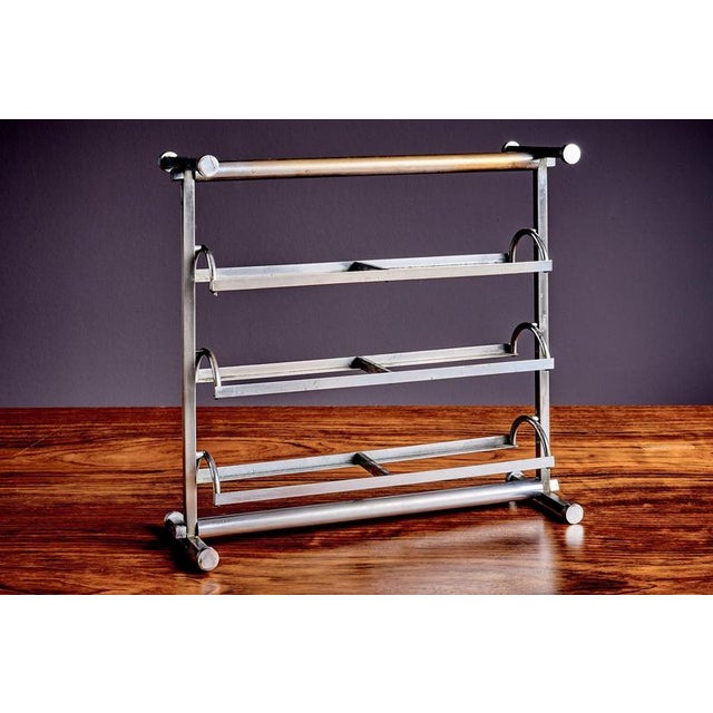 Chrome and Glass Counter Top Shelf attributed to Jacques Adnet, France, 1940s For Sale - Image 6 of 14