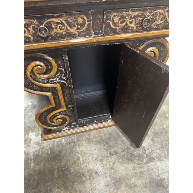 Baroque Vintage Boho Baroque Chunky Scrolled Cabinet Console Sideboard For Sale - Image 3 of 6