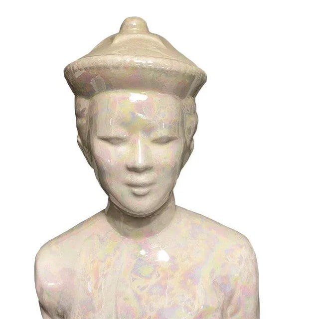 Japanese Ceramic Pearlized Glaze Chinoiserie Statues - a Set of 2 For Sale - Image 3 of 9