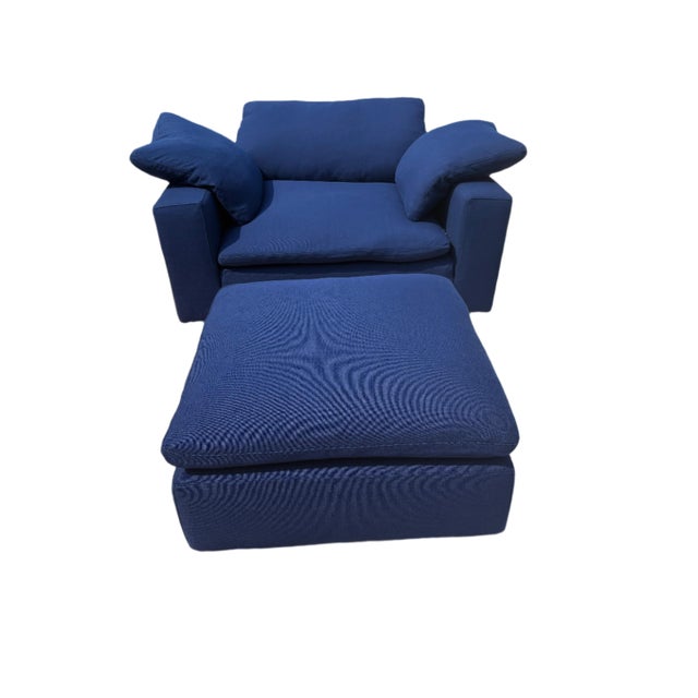 Restoration Hardware Cloud® Luxe Chair-and-a-Half & Ottoman in Navy Perennials® Performance Fabric For Sale - Image 9 of 12
