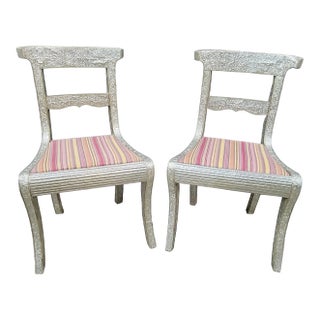 Pressed Metal Covered Chairs With Upholstered Seats - a Pair For Sale
