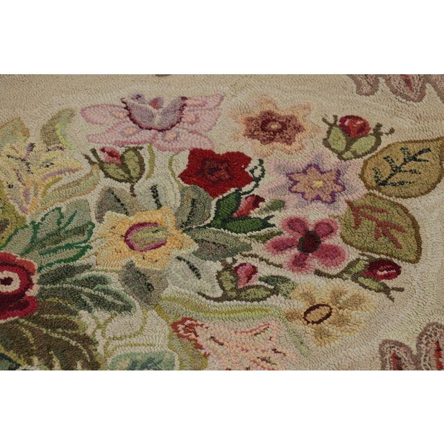 Textile Antique Hooked Rug in Beige-Brown With Colorful Floral Patterns From Rug & Kilim For Sale - Image 7 of 10