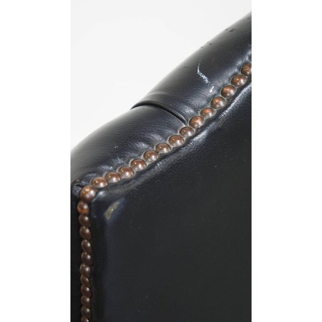 Dark Blue Cowhide Chesterfield Swivel Desk Chair For Sale - Image 17 of 18