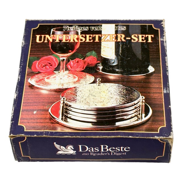 Silver-Plated Coasters with Floral Decoration from Reader's Digest, 1980s, Set of 7 For Sale