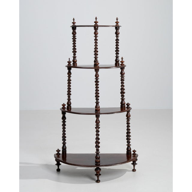 Wood 19th Century United Kingdom Rich Walnut Brown Four-Tier Turned Walnut Ã‰tagÃ¨re For Sale - Image 7 of 11