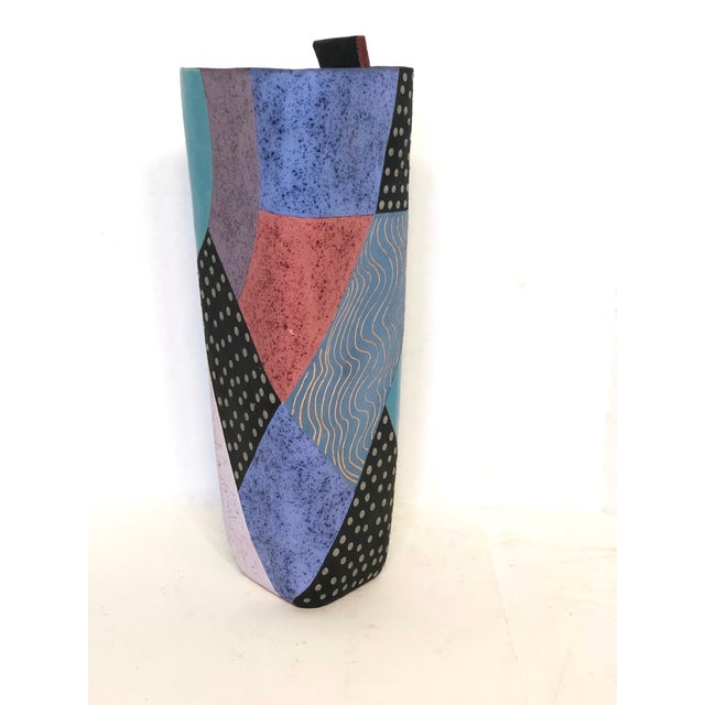 Memphis Memphis Styled, Ceramic Art Vase, Signed Madelyn T. For Sale - Image 3 of 8